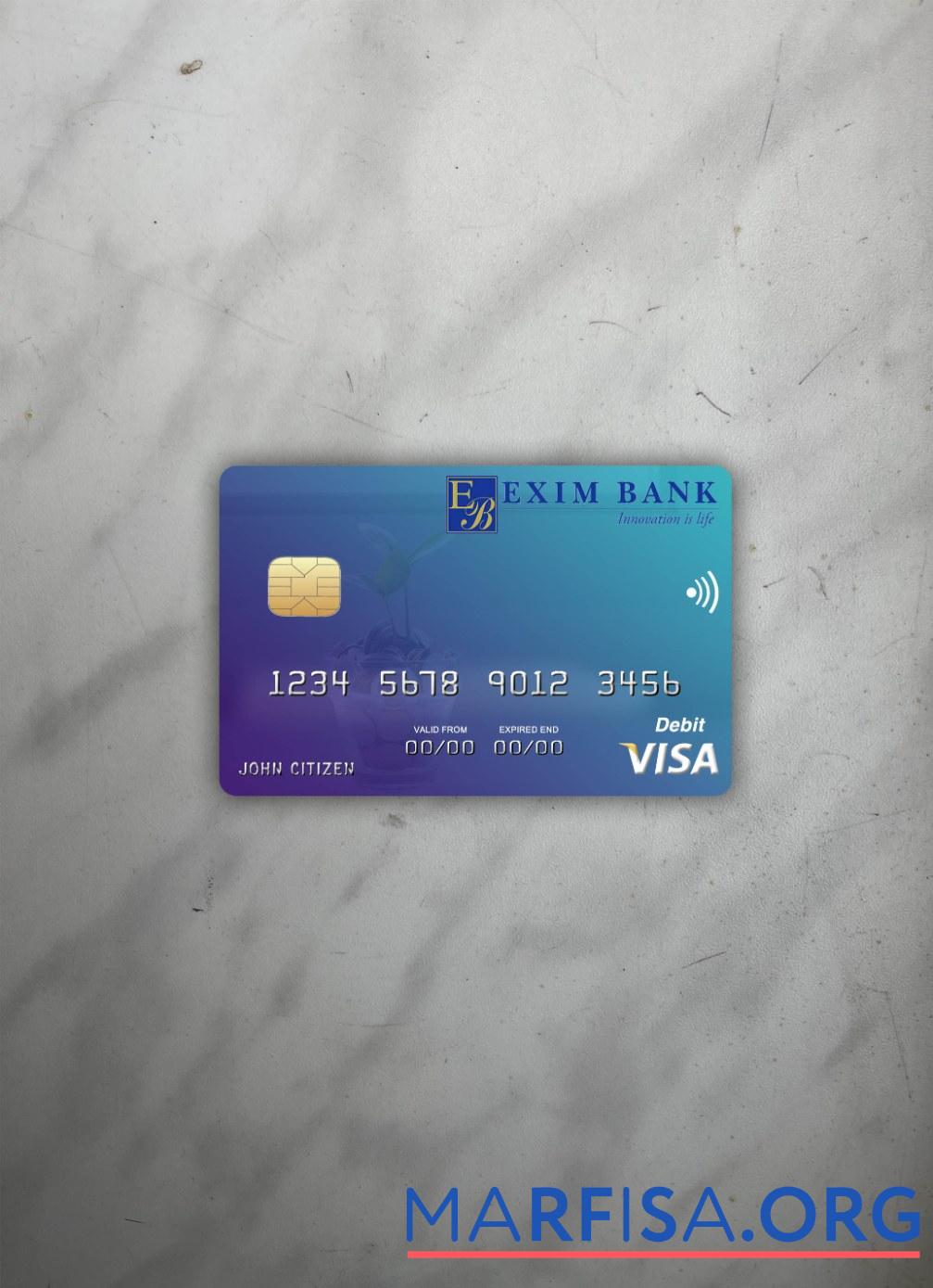 Realistic Djibouti Exim Bank visa debit card photolook front example